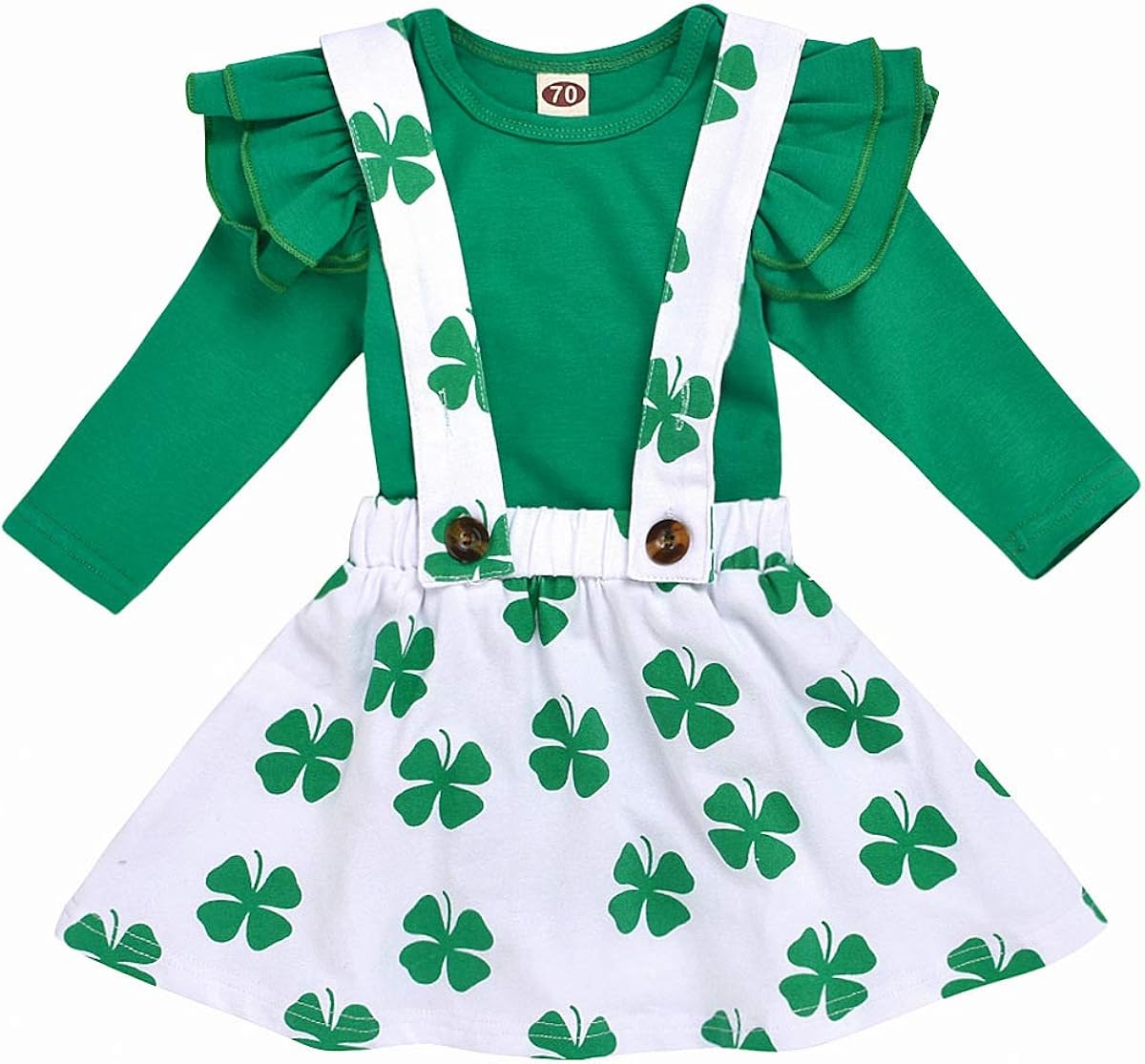 Toddler Baby Girl St.Patrick's Day Outfits Ruffle Solid Long Sleeve Romper Top