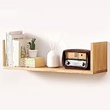 HOMWOO Floating Shelves Rustic Floating Bookshelf FAS Grade Oak Solid Wood Wall Shelves U Shape Wall Shelf for Living Room,Be