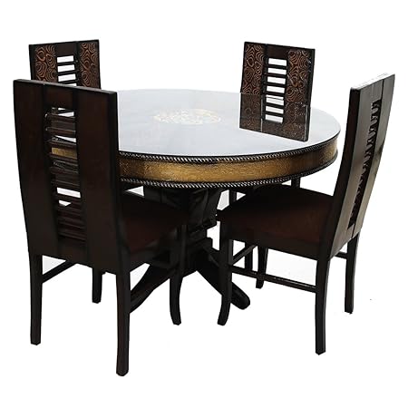 Look In Furniture Wood Flora Round Table Dining Set with 4 Chairs, 48x48x30inch (Walnut)