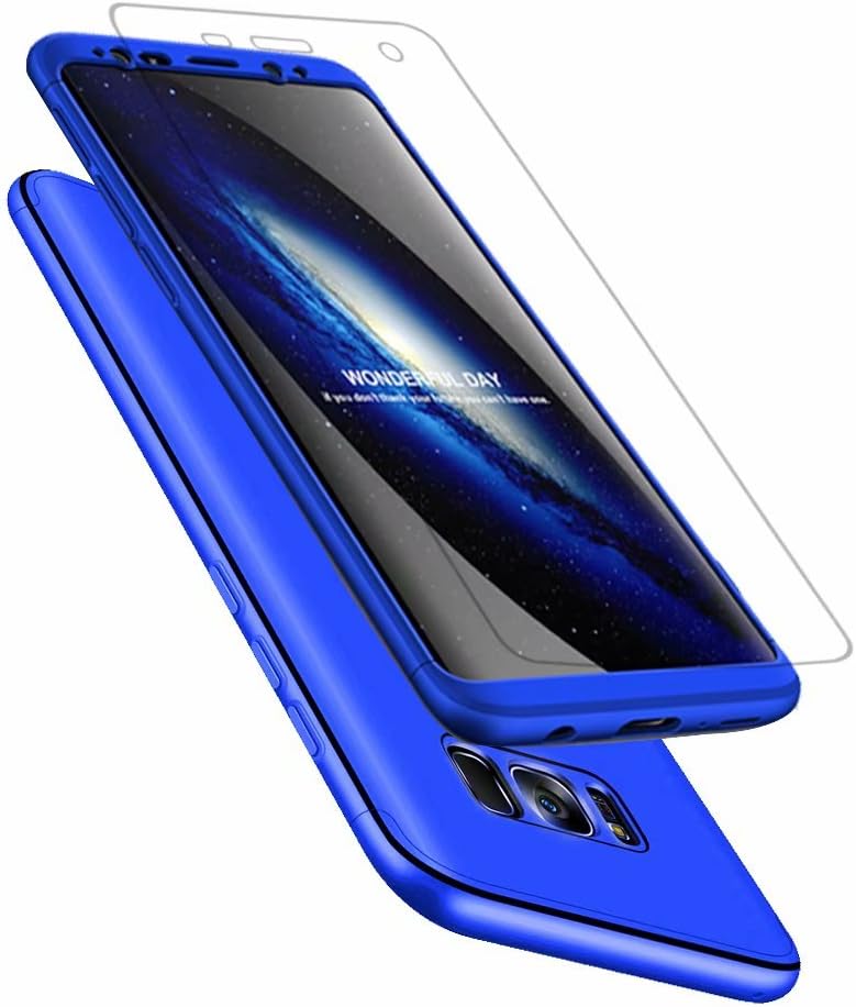 Huawei Honor play Case, DYGG 360 protection Ultra-Thin Case with [Tempered Glass Screen Protector], Simple Stylish Fully Protective Matt Cover for Huawei Honor play - Blue