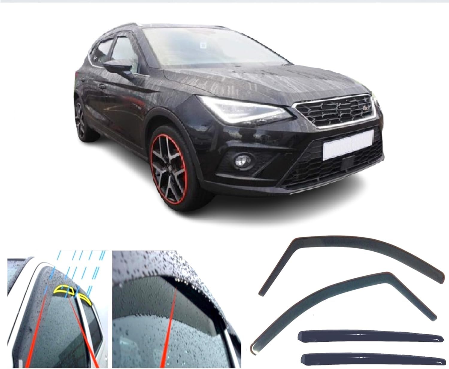 4x Wind Deflectors Compatible with Seat Arona 2017 2018 2019 2020 2021 2022 2023 2024 2025