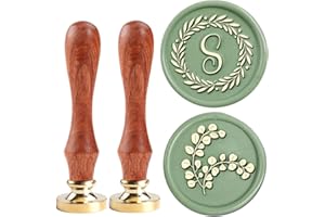 YOLAKIS Initial S Wax Seal Stamp Olive Alphabet S Sealing Stamp and Eucalyptus Wax Stamp Brass Head Decorate Christmas Cards Envelope Gift Wrap Wedding Theme Party Invitation (S)