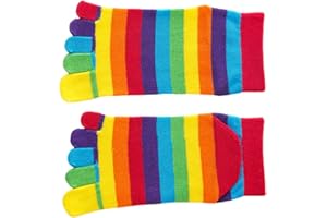 Women ' s Toe Socks Autumn Winter Colorful Rainbow Striped Five Finger Sweat Absorbing Breathable Middle Tube Colorful Toe