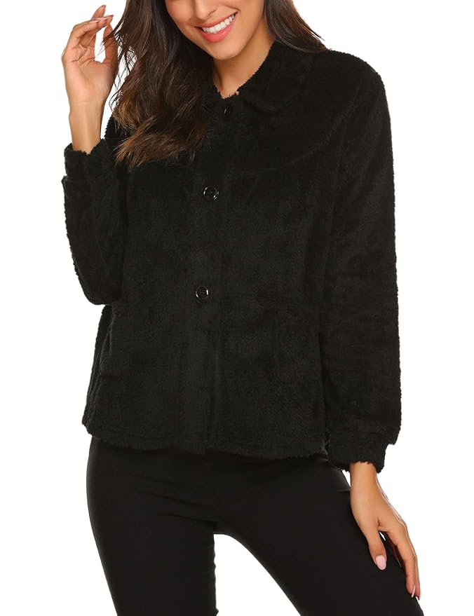 Brinol Damen Bettjacke Morgenmäntel Warm mit Knopfleiste
