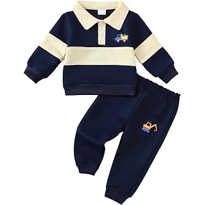 KIMI BEAR Toddler Baby Boy Clothes Color Block Long Sleeve Lapel Sweatshirt Tops + Pants Fall Winter Outfits Set