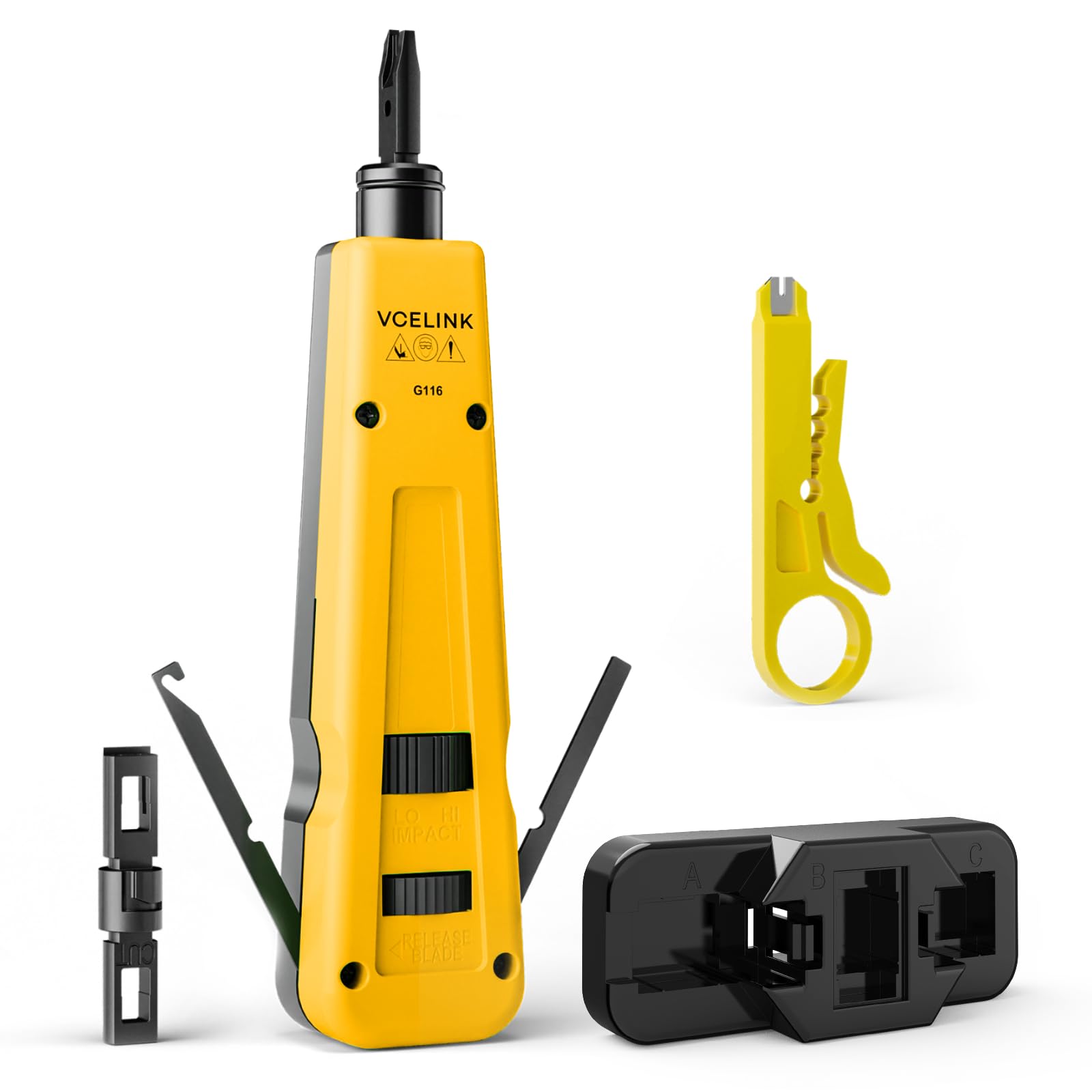 Photo 1 of VCELINK Punch Down Impact Tool with Punchdown Stand and Mini Wire Stripper Cutter for 90/180 Degree RJ45 Cat5/Cat5E/Cat6/Cat6A RJ11 RJ12 Keystone Jack, Network Cable CAT6/CAT5/CAT3 Stripper