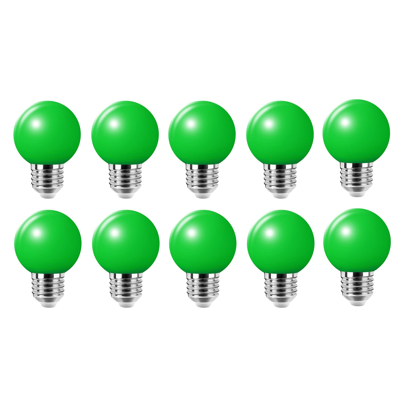Jiotouhu 10 Pack e27 Coloured Light Bulb, G45 Green Light Bulb, 2W Equivalent to 20W Halogen lamp, LED Coloured GolfBall Bulbs, for Outdoor Indoor Decorative