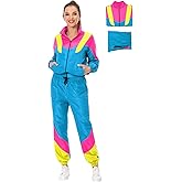 MASSWO Women's 2 Piece Tracksuit 80s 90s Retro Outfit, Long Sleeve Windbreaker Jacket Neon Color Block Tracksuit Set