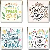 Peacoblue 4Pcs Small Leather Squeeze Coin Purse for Women-slogans and flowers Pattern Waterproof & Durable Snap Closure Change Pouch Mini Money Wallet Bag for Adult Teen Girls Best Gift