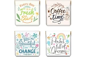 Peacoblue 4Pcs Small Leather Squeeze Coin Purse for Women-slogans and flowers Pattern Waterproof & Durable Change Pouch Mini Money Wallet,Best Gift for Adult Girls