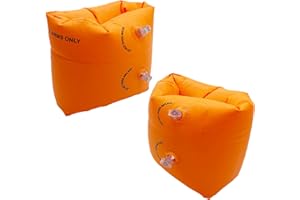 Inflatable Arm Floaties for Toddlers, Blow up Water Wings for Kids, Orange Swimming Arm Bands Floatation for Children and Adu