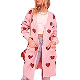 Womens Long Cardigan Love Heart Open Front Sweater Long Sleeve Chunky Knit Cardigan