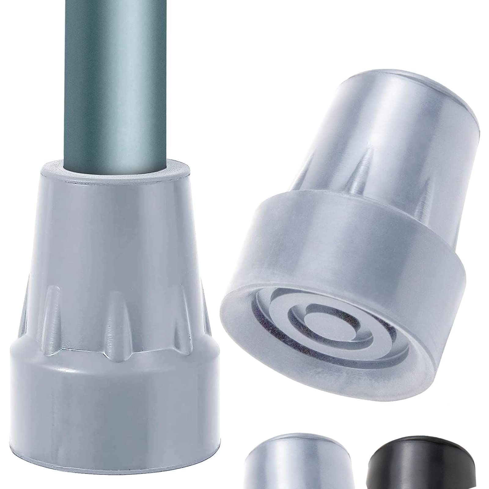 Vive Walking Stick Rubber Ends (2 Pack) - 19mm Replacement Ferrules for Walking Cane - Non-Slip Tip (Grey)