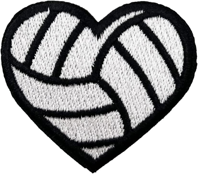 Mixed Media - Volleyball Heart Shaped Embroidered Iron On Patch, Sports Crest Emblem