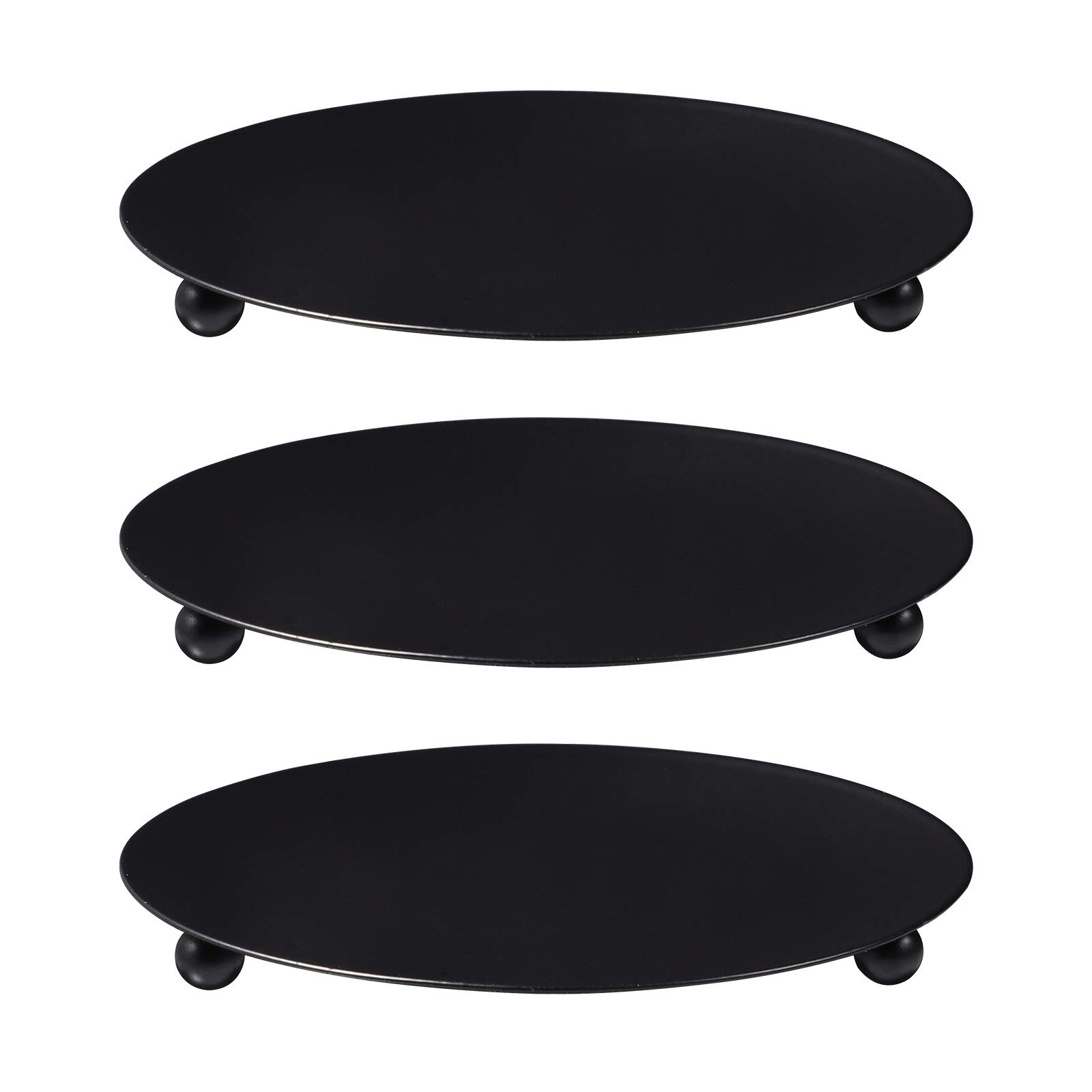 Vosarea 3Pcs Iron Plate Candle Holder Decorative Pillar Candle Plate Tray Centerpiece Display Candle Stand Home Desktop Decoration (Black L)