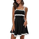 Senllen Womens Summer Flowy Mini Dress 2025 Casual Spaghetti Straps Sleeveless Smocked Backless Swing Wave Trim Sundress
