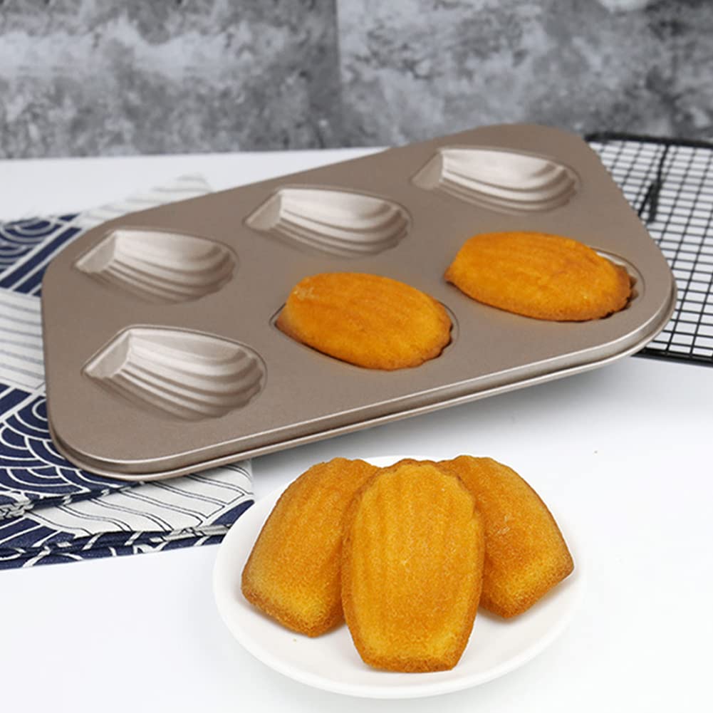 Tongdejing Carbon Steel 6 Hole Madeleine Tray, Nonstick Madeleine Pan Tray | DIY Baking Shell Mould Madeleine Cake Pan Bakeware Tool for Kitchen