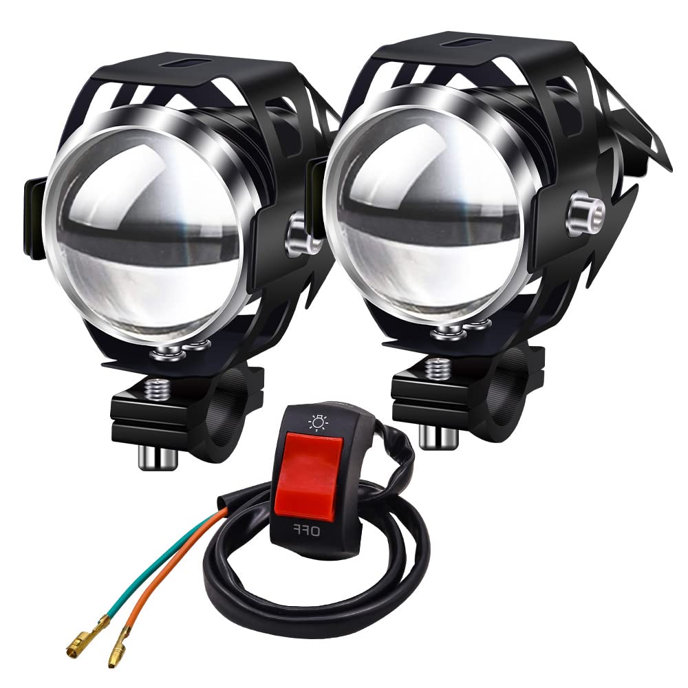 Biqing Motorcycle Headlights, Motorbike Spot Driving Lights U5 Motorcycle Front Spotlights Additional Fog Lights DRL 125W 3000LM with Switch for Motorcycle Quad Scooter Car Truck Boat Bike