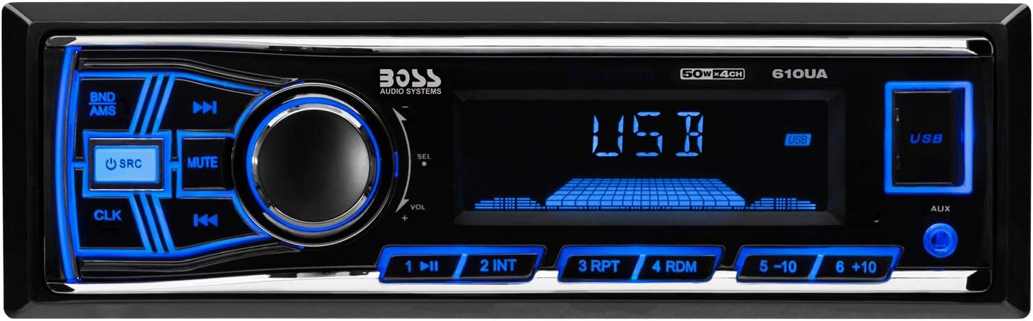 BOSS Audio Systems 610UA Multimedia Player - - - no CD DVD, Non-Bluetooth Enabled, Single Din, Plays USB SD MP3 AM FM Radio