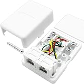 NECABLES Phone Jack Surface Mount Dual Port Telephone Jack Box | 4 Screw Terminals to 2 RJ11 6P4C Female White