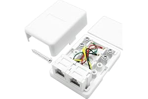 NECABLES Phone Jack Surface Mount Dual Port Telephone Jack Box 4 Screw Terminals to 2 RJ11 6P4C Female White