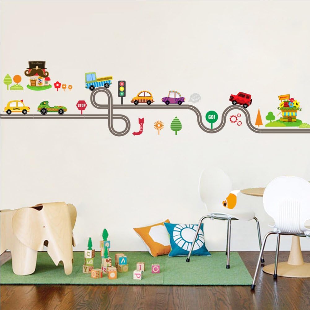 jiazugo Car City Wall Sticker,DIY City Construction Decorative Peel & Stick Wall Art Decals Removable Cartoon Wall Sticker Wall Decal Wall Decor Wallpaper Baby Kids Boys Girls Children Nursery Home