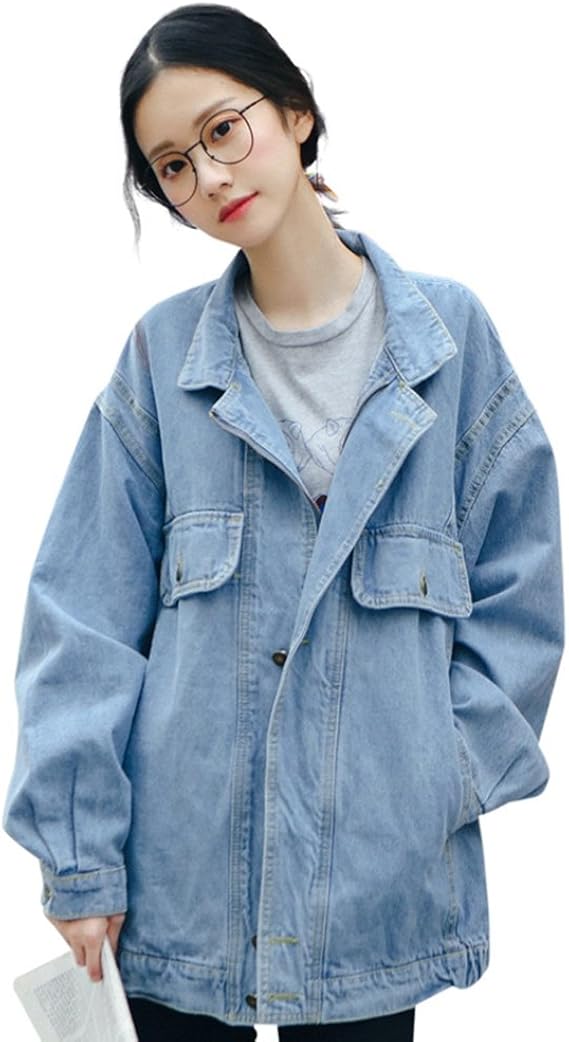 デニムジャケット デニムコート デニムシャツ ジャケット アウター レディース 女の子 春秋 おしゃれ 長袖 ゆったり カジュアル 無地 通勤 通学 Bf風 ブルー コート ジャケット 通販 Amazon