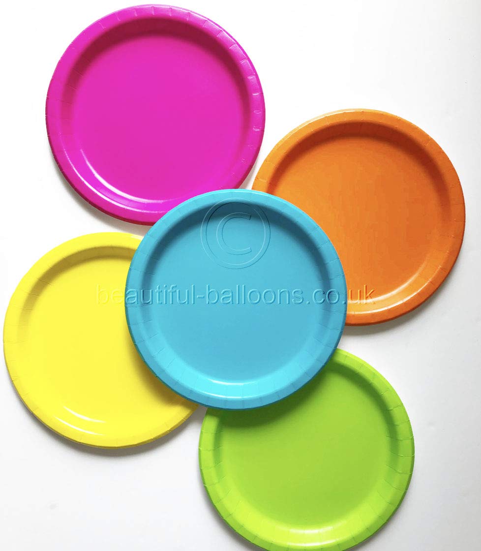 Beautiful Balloons 50 x 7 inch Neon Paper Party Plate Range disco fluorescent