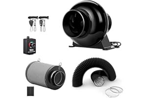 iPower 4 Inch 195 CFM Inline Fan, Air Carbon Filter, 8 Feet PVC Ducting, Speed Controller, Rope Hanger, Vent Exhaust for Grow Tent Ventilation