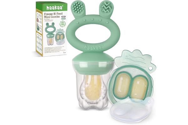 Haakaa Baby Fruit Food Feeder & Mini Freezer Nibble Tray Combo, Breastmilk Popsicle Molds for Cooling Relief, BPA Free Silicone Feeder for Safe Infant Self Feeding, 4 Month+ (Pea Green)