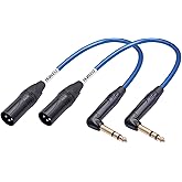 HUALEU Right Angle 1/4" TRS to XLR 3Pin Male Audio Cable,Right Angle 6.35mm TS to XLR Male,6N OFC+Silver Plated HI-END Audio Cable for Micphone Mixer-1FT 2Pack