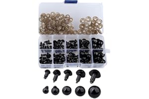 SUMAJU 200PCS Safety Eyes for Crochetingi,6-12 mm Plastic Crochet Eyes with Washers Black Safety Eyes for Crochet Crafts, Stuffed Animal DIY Halloween Decorations