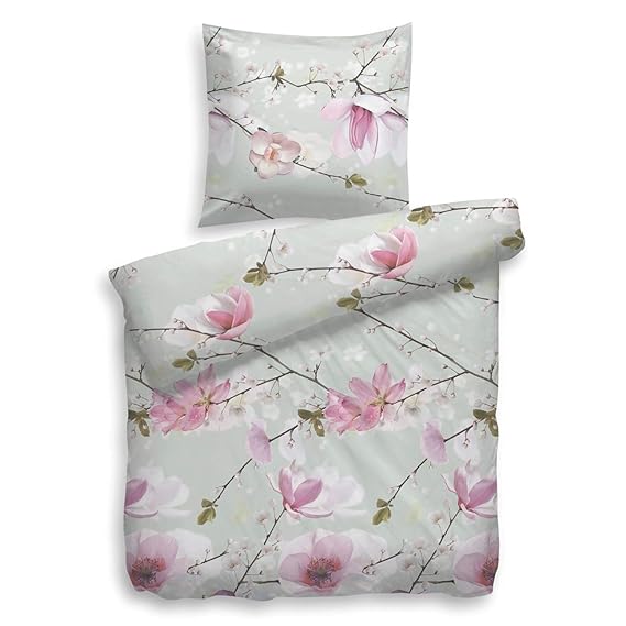 Heckett & Lane Biber-Flanell Bettwäsche Jin l Größe 135x200 cm 80x80 l Farbe Multi l Blumendesign l Reine Baumwolle