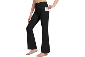 Willit Girls' Flare Leggings Yoga Crossover High Waisted Pants Bootcut Dance Bell Bottom Leggings with Pockets