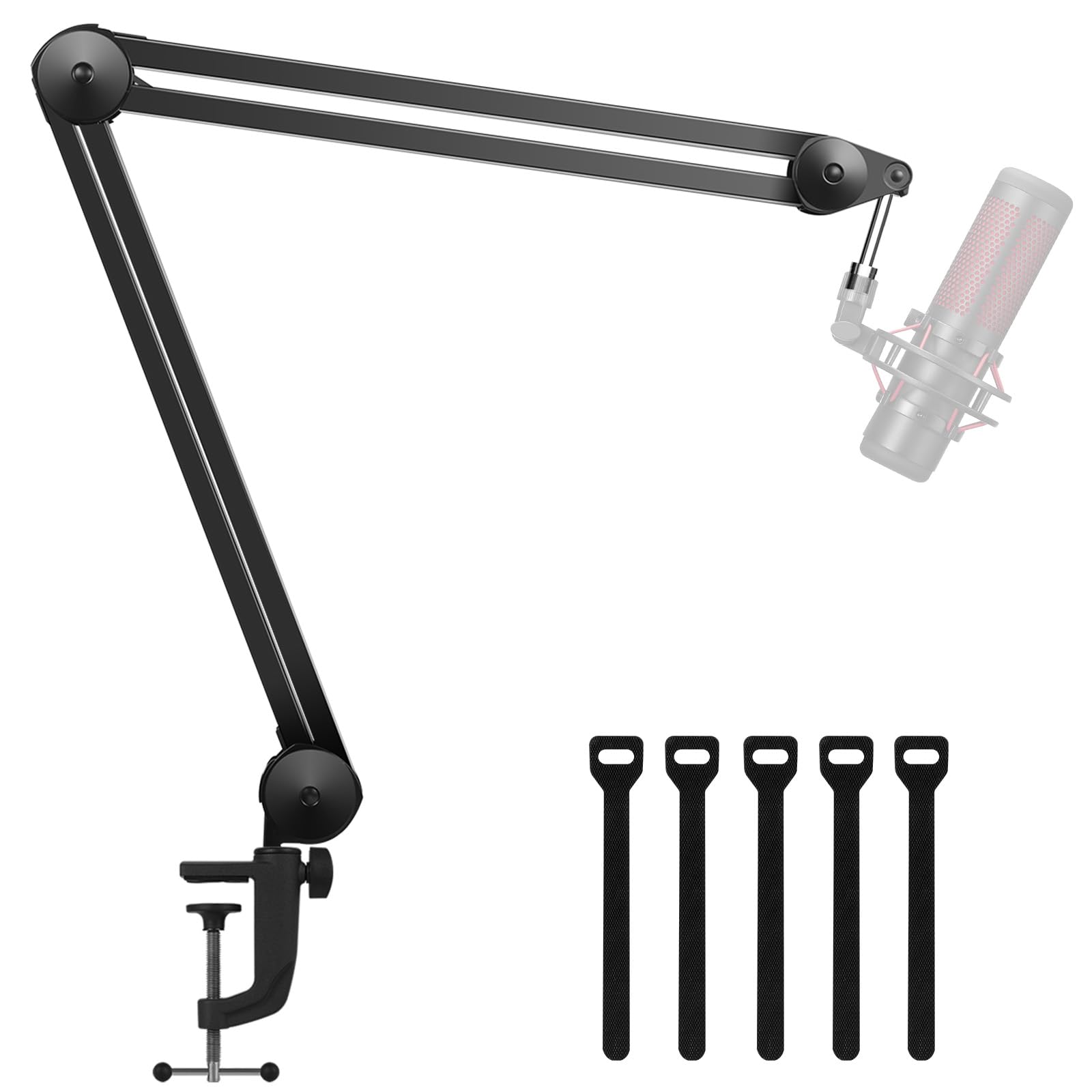 InnoGear Soporte de brazo para micrófono, brazo de micrófono resistente, soporte para micrófono, soporte de tijera con clip para micrófono y bridas para cables para Blue Yeti Snowball Hyper X QuadCast SoloCast Fifine Gaming (grande)