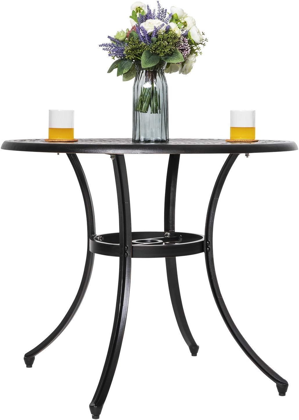 NUU GARDEN 36 Inch Indoor Outdoor Round Patio Bistro Table, Cast Aluminum Conversation Dining Table with Umbrella Hole Black: Kitchen & Dining