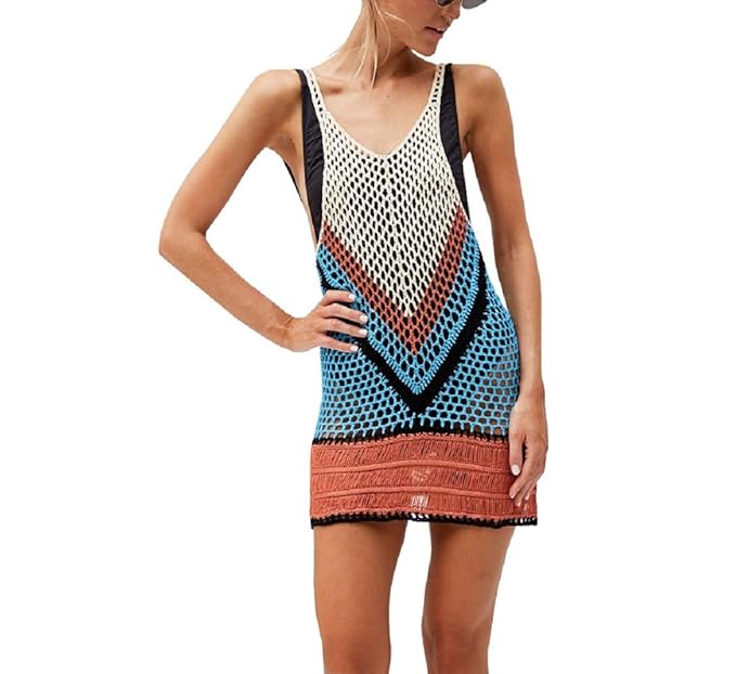 Gluue Womens Sexy Bohemian Manual Crochet Sleeveless Color
