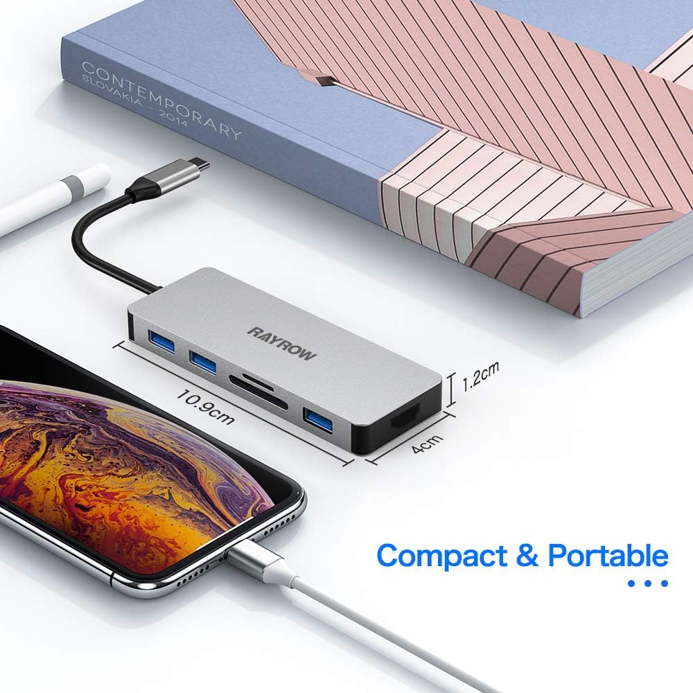 RAYROW USB C Hub, 6-in-1 USB C Adapter for MacBook Pro/Air 2020/2019/2018 with 4K USB-C to HDMI, 3 USB 3.0 Ports and SD/TF Card Reader for Galaxy Note 10 S10 S9 S8, Chromebook, XPS: Computers & Accessories
