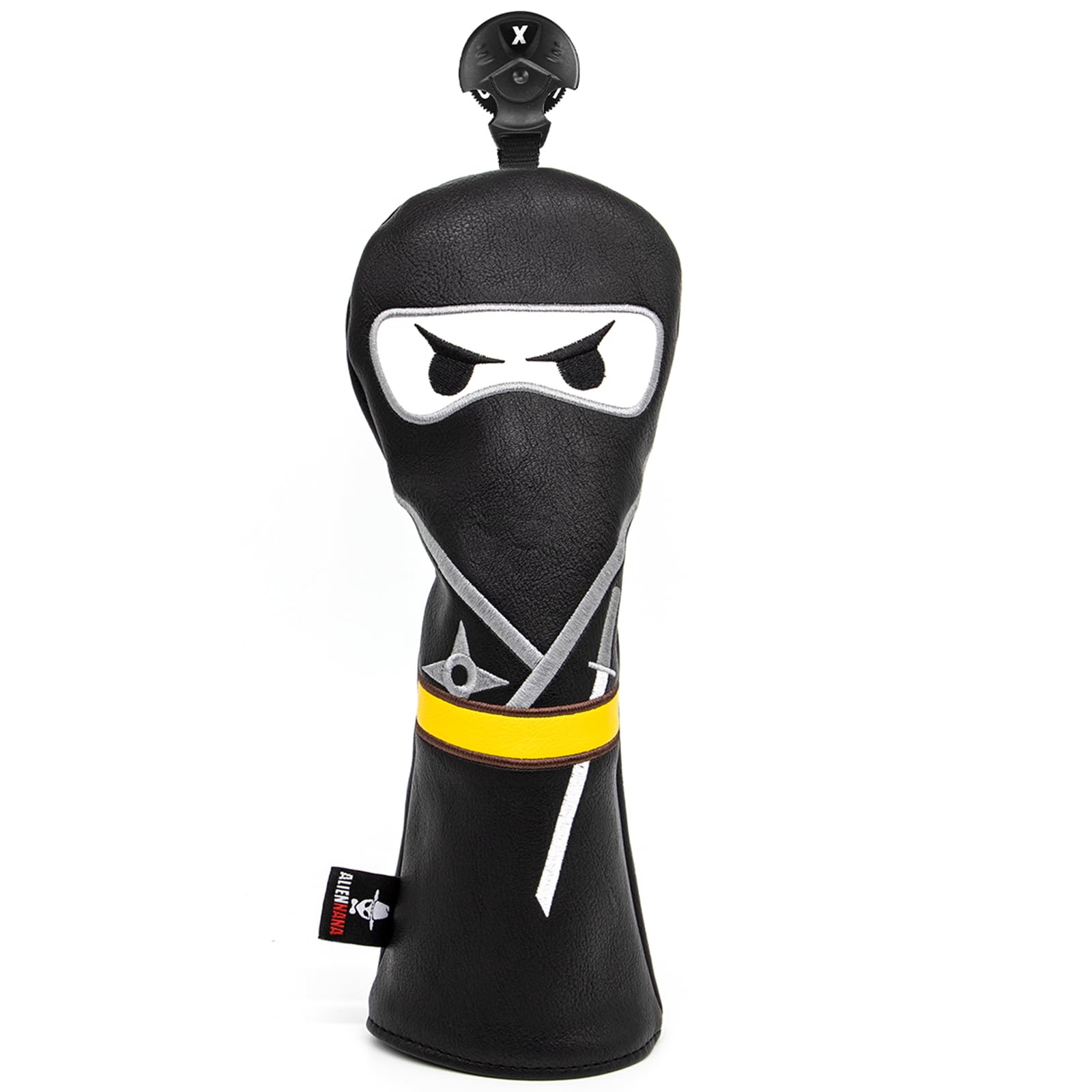 Golf Wood Head Cover - Embroidered Ninja Design Driver and Fairway Headcover - Leather Hand-Made for All Golf Wood Clubs