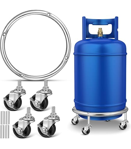 BELLIFFY Gas Cylinder Dolly – Mobile Bracket Stand With Casters, 29.3x29.3x10cm, Silver Stainless Steel For Propane Tanks