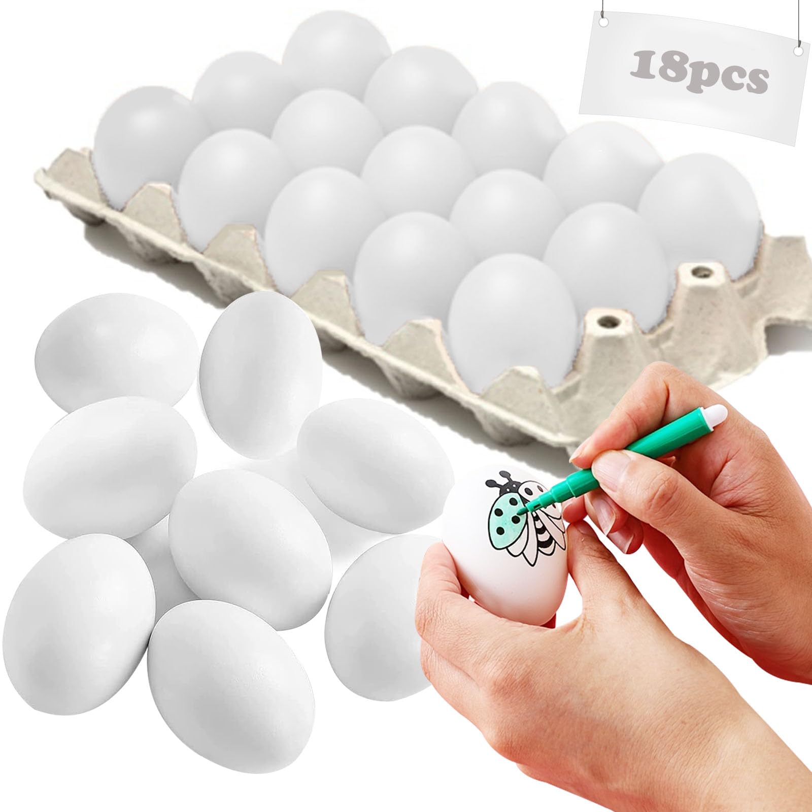 18 Pieces White Wooden Eggs Fake Easter Eggs for Painting Decorating, Crafting, Pretend Play Simulation Toys, Fake Food, and Nest Box Training