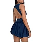 GORGLITTER Women's Denim Bubble Dress Cut Out Backless Sleeveless A Line Mini Summer Vacation Dresses