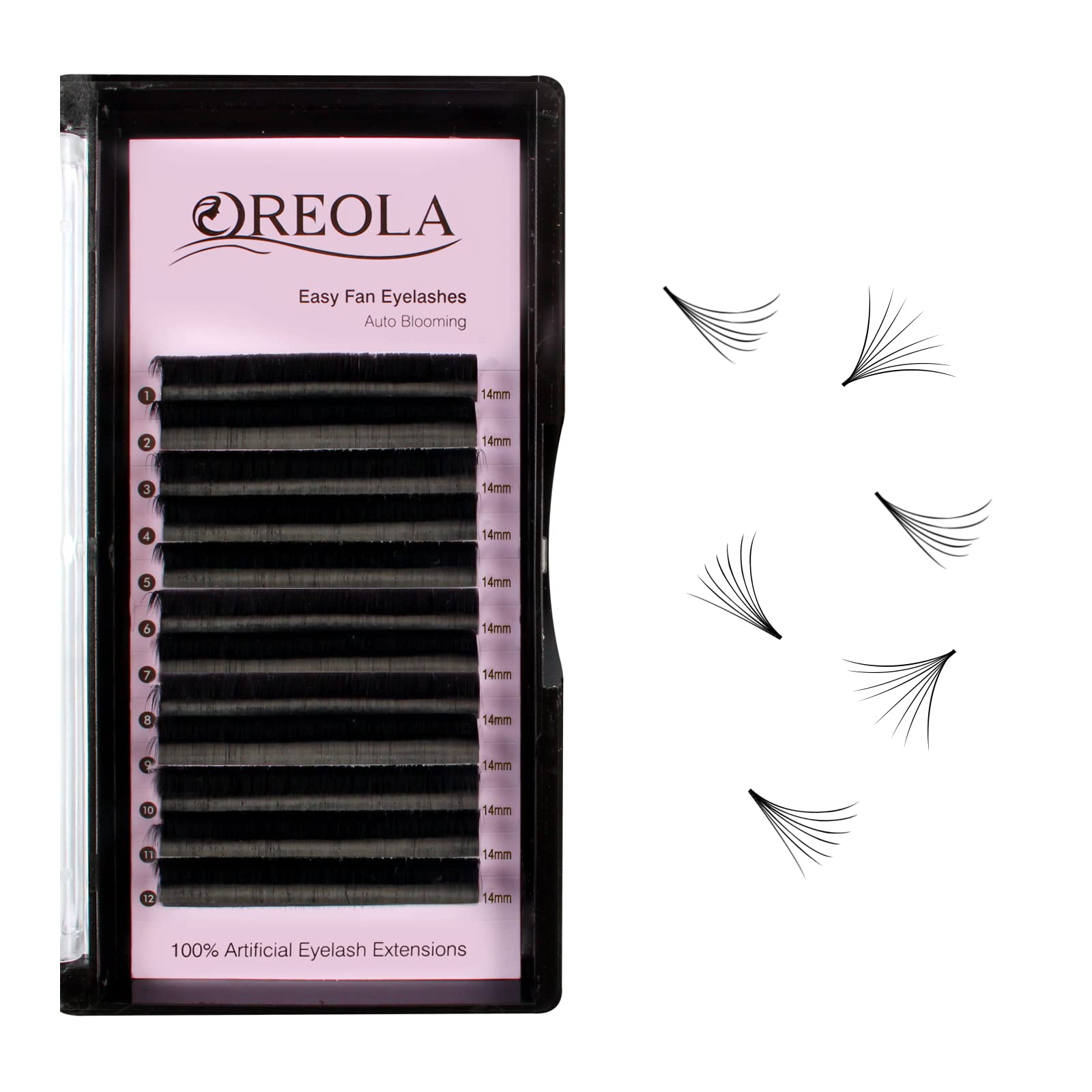 Oreola Self-Fanning Lashes D Curl Easy Fan Lashes Natural Volume Eyelash Extensions Semi-Permanent Lasting Silk Eyelash Extensions 14mm Matte Black — image 1