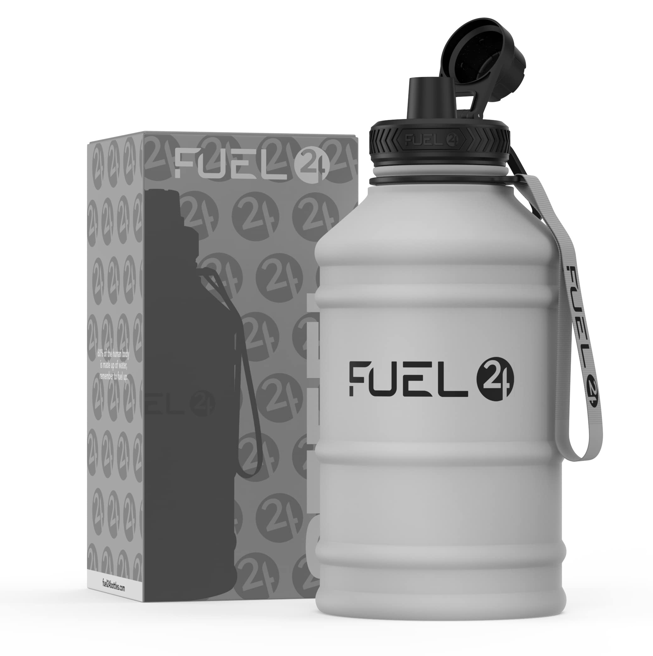 Fuel24 1.3L/2.2L Water Bottle Metal - STRONG, Drop & Leakproof BPA free 1L 2L Stainless Steel (2 Litre) - Large Gym Bottles for Men, Sports Water Bottle, Travel, Hiking Water Bottle