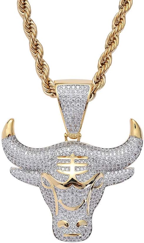 KMASAL Jewelry Men Hip Hop Iced Out Bling CZ Diamond Gengar Vampire Bull Pendant 18K Gold and Silver Plated with 24" Stainless Rope Chain