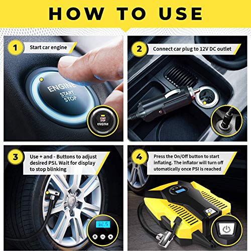 GERCHWAY Portable Car Air Compressor w/Auto Shut Off Feature/Long Cord, Digital Tire Inflator Pump, Storage Bag