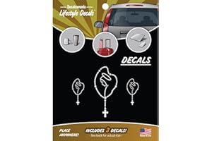 WALL PALZ Mary Rosary Decals for Car Truck Tablet Tumbler Cell Phone - Set of 3 Christian Stickers for Cars Stickers - Religious Holy Rosary Sticker Decal - White Rosary Christian Decal