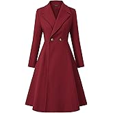 CURLBIUTY Women's Pea Coat Double Breasted A Line Long Trench Coat Winter Dress Coat with Pockets