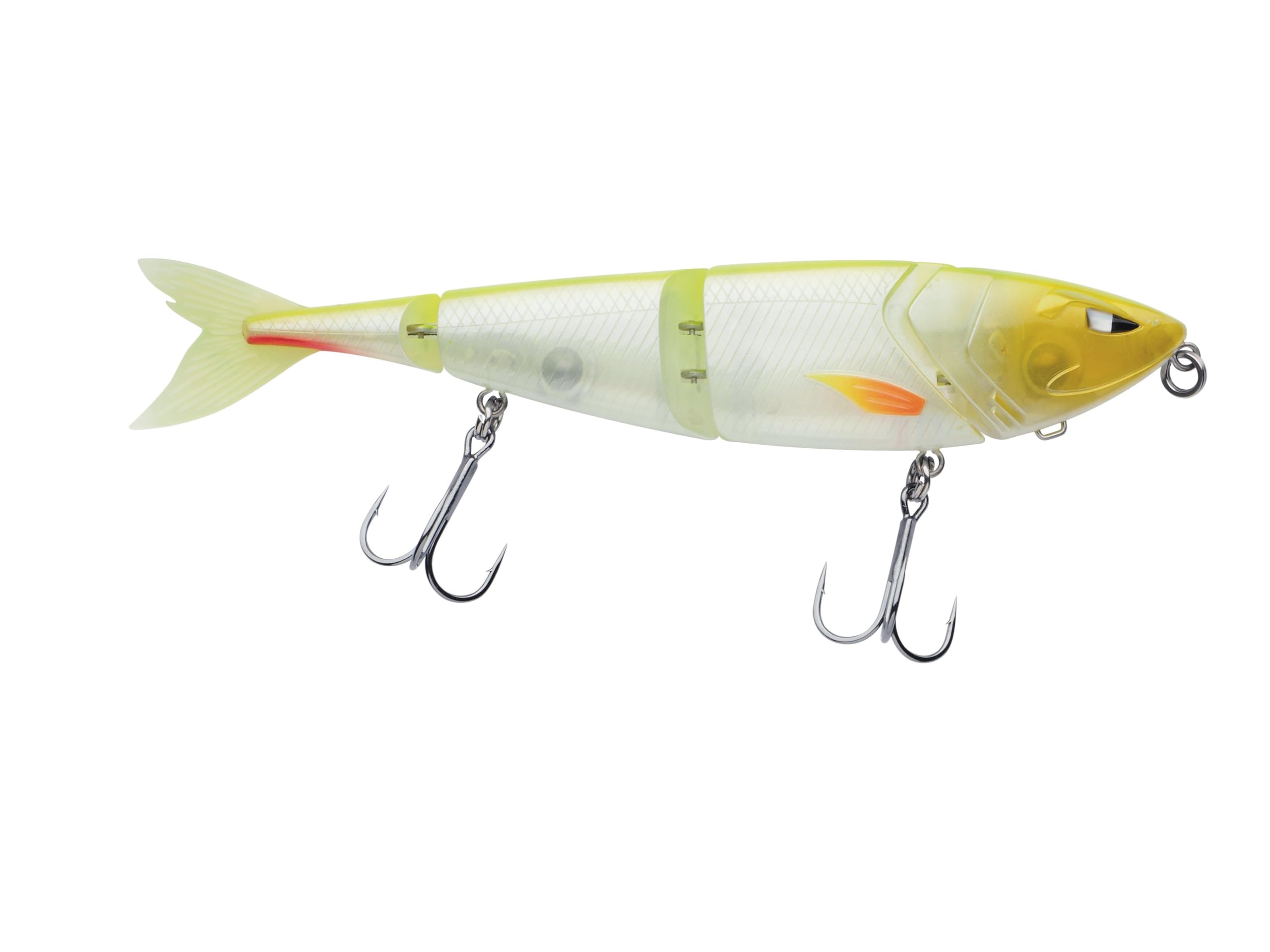 Berkley Zilla Swimmer, Fishing Hook, Hard Lure, Slow Sinking 4-Piece Swimbait with extremely natural action - Fusion 19 Treble Hooks - Lead Free Predator Fishing, Pike, White Chartreuse, 45g | 190mm