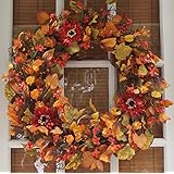 The Wreath Depot Highland Silk Fall Door Wreath, 22 inches, Beautiful White Gift Box Included